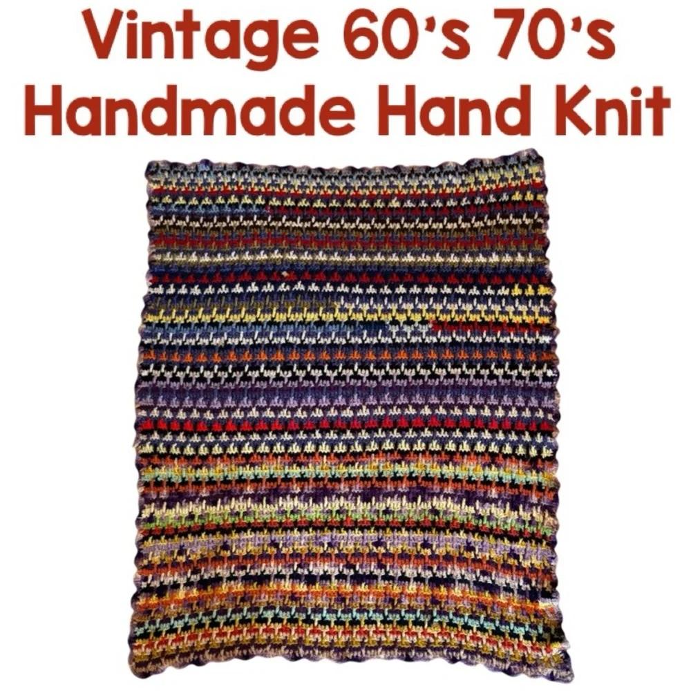Rare Vintage 60s 70s Multicolor Crochet Afghan Psychedelic Scrappy Blanket Quilt